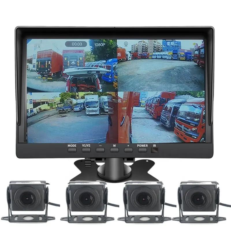 10''Truck DVR مراقب داش كاميرا 4 تقسيم شاشة عرض HD 1080P نظام الرؤية الخلفية كاميرا مسجل فيديو CCTV سيارة