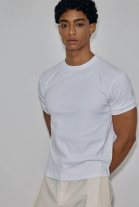 T-shirt da <span class=keywords><strong>uomo</strong></span> all'ingrosso in 100% cotone tinta unita, vestibilità <span class=keywords><strong>slim</strong></span>, girocollo, manica corta, colori bianco, nero, grigio, <span class=keywords><strong>abbigliamento</strong></span> casual estivo - Product Image 4