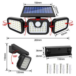 Outdoor Wall <b>Light</b> Three Head <b>LED</b> Solar <b>Sensor</b> Waterproof IP65 All Weather Resistant Street <b>Light</b> for Courtyard Roadside - Product Image 5
