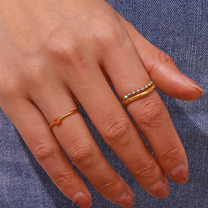 Stainless Steel 18K Gold Plated Curved Micro Inlaid Color Zircon <b>Ring</b> Light Luxury Stackable Niche Versatile <b>Thin</b> Women Band - Product Image 4