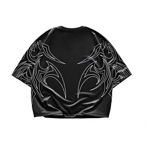 T-shirt à manches courtes surdimensionné pour homme, noir, imprimé graphique blanc, tissu en coton, style streetwear, design à séchage rapide, t-shirts streetwear - Product Image 2
