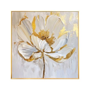 Hand Painted Oil Painting Abstract Floral Art Gold White <b>Flower</b> Modern <b>Wall</b> Art For Living Room Dining Room Entrance Decor - Product Image 5