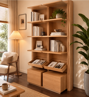 Armoire de présentation minimaliste moderne en bois massif avec 8 étagères, 4 compartiments et 2 tiroirs pour le salon, meubles de maison