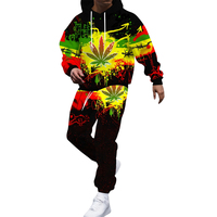 Ensemble de survêtement 2 pièces pour homme, imprimé feuille de rasta 3D, couleur reggae, sweat à capuche et pantalon de jogging, streetwear décontracté, best-seller premium