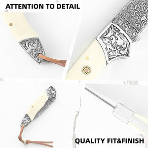 Cuchillo plegable de acero de Damasco profesional de nuevo diseño cuchillo de caza de bolsillo de supervivencia - Product Image 6