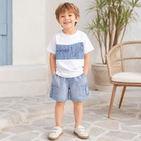 Tenue de sport d'été pour garçons de 0 à 6 ans, vêtements d'été élégants et tendance pour bébés, ensemble deux pièces à manches courtes en patchwork denim