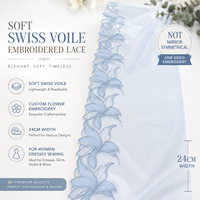 Renda Bordir Bunga Custom 24cm Biru Lembut Swiss Voile Encaje Kain Renda Bordir Floral untuk Jahitan Pinggiran Rok Wanita