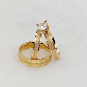Alliances Classiques Amour – Parures de Mariage 3 Pièces en <span class=keywords><strong>Acier</strong></span> <span class=keywords><strong>Inoxydable</strong></span> 316L – Bijoux en Zircon Cubique Givré – Bagues de Fiançailles et de Mariage – Cadeaux pour Couples - Product Image 4