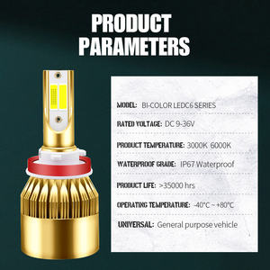 Haizg Auto Accessoires Dubbele Kleur C6 Led Koplampen H1 H3 H7 H11 9005 880 9004 9007 Led Light 3000K + 6000K Led H4 Koplamp - Product Image 3