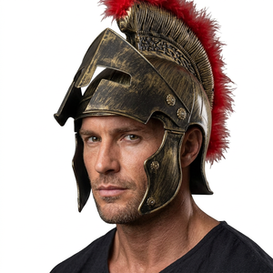 Casque de guerrier spartiate grec médiéval en métal, style antique, plume de plumeau rouge, objet d'art de collection - Product Image 6