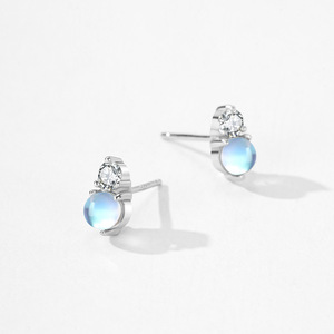 Pendientes colgantes personalizables de plata de ley S925 con circonita y piedra lunar de corte redondo, versión cobre - Regalo de San Valentín para mujer - Product Image 3