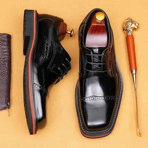 Thick <b>Soled</b> Cowhide Oxford Shoes Smooth Finish Casual Formal Genuine Leather Men's Shoes Wedding Shoes Evergreen Waterproof - Product Image 3