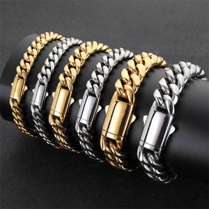 Chaîne cubaine en acier inoxydable avec fermoir à ressort pour hommes, collier et bracelet, vente en gros - Product Image 2