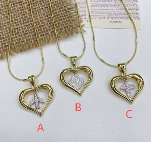 Collier Pendentif Cœur Ouvert Plaqué Or 18K, 3 Styles, Breloque Cœur, Chaîne Torsadée, Bijoux de Mode pour Femme, Vente en Gros - Product Image 1
