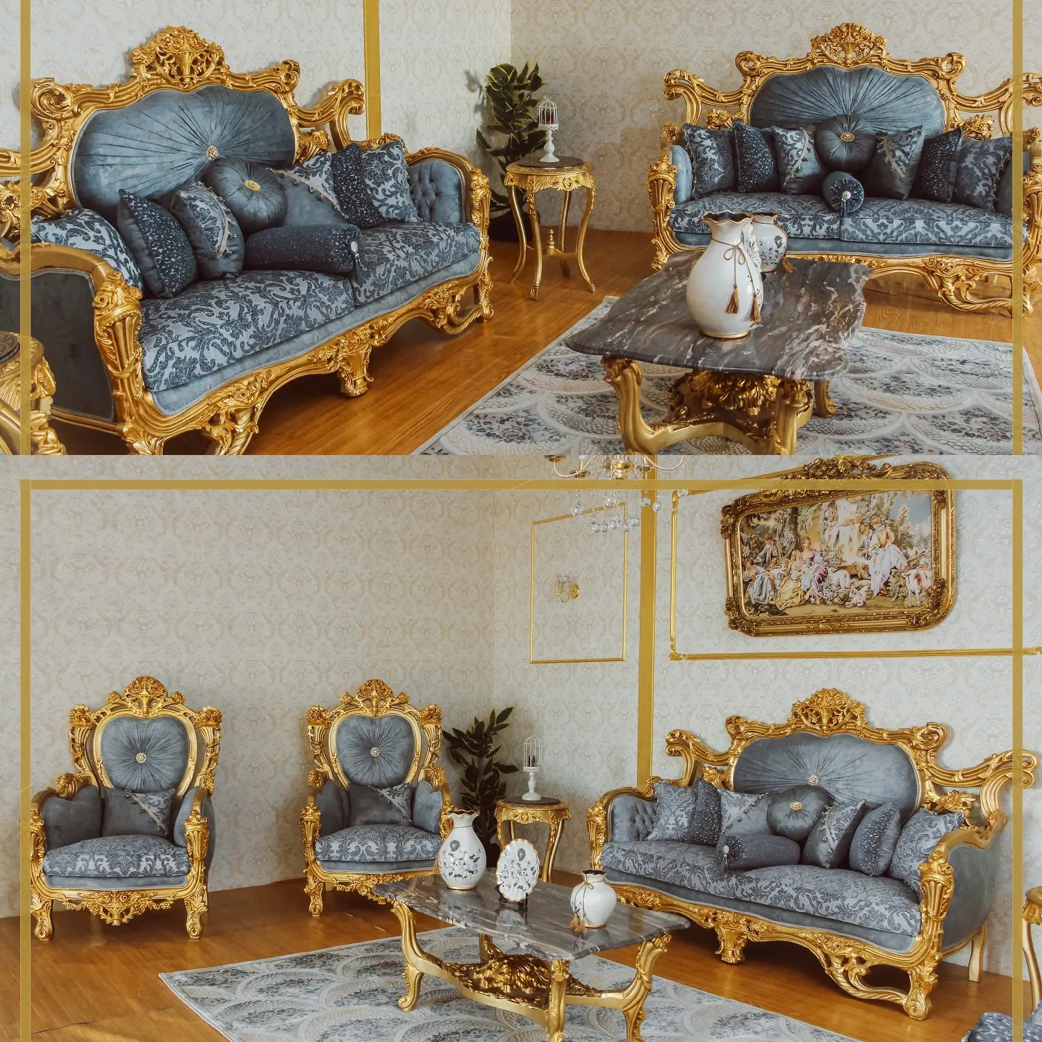Canapé victorien de luxe, ensemble canapé en coupe, avec chaises, Table basse, meuble de maison