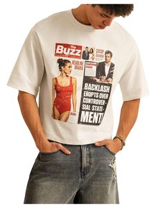 Camiseta Corta de Gran Tamaño con Estampado de Periódico y <span class=keywords><strong>Revista</strong></span> de los 90, Estilo Vintage, para Hombre y Mujer, de Algodón, con Hombros Caídos, Manga Corta, Estilo Urbano - Product Image 1