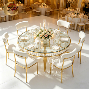 โต๊ะจัดเลี้ยงงานแต่งงานทรงกลมหรูหราทันสมัย โครงเหล็กกล้าไร้สนิมสีทอง สำหรับห้องจัดเลี้ยงในโรงแรม - Product Image 4