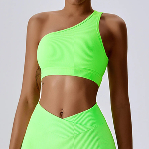 Soutien-gorge de sport à bretelle unique pour femme, compression, personnalisation du logo, doux, confortable, côtelé, 5 couleurs, soutien-gorge de yoga - Product Image 2