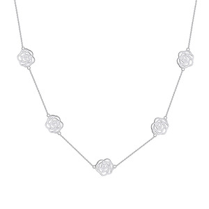 Kalung Rantai Bunga Berongga Berlapis Rhodium Perak <span class=keywords><strong>Sterling</strong></span> 925 Model Empat Daun Semanggi, Trendi untuk Hadiah Ulang Tahun, Pernikahan, dan Pertunangan - Product Image 3