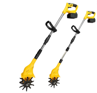 Motoculteur électrique à batterie au lithium jaune et noir, très vendu à l'international, 1,2 kW haute puissance, rechargeable, 24 V, diamètre de disque 200 mm