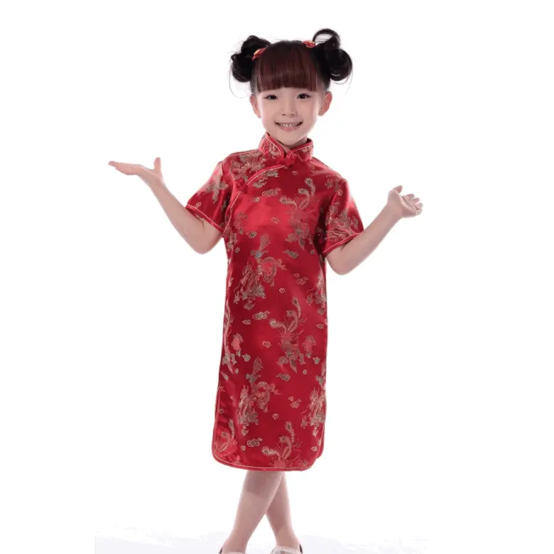 Baby Qipao Meisje Jurk Chi-Pao Cheongsam Kinderen Kleding Kinderen Jurken Meisjes Kleding Trouwjurk Prinses Jurk Draak En Phoenix