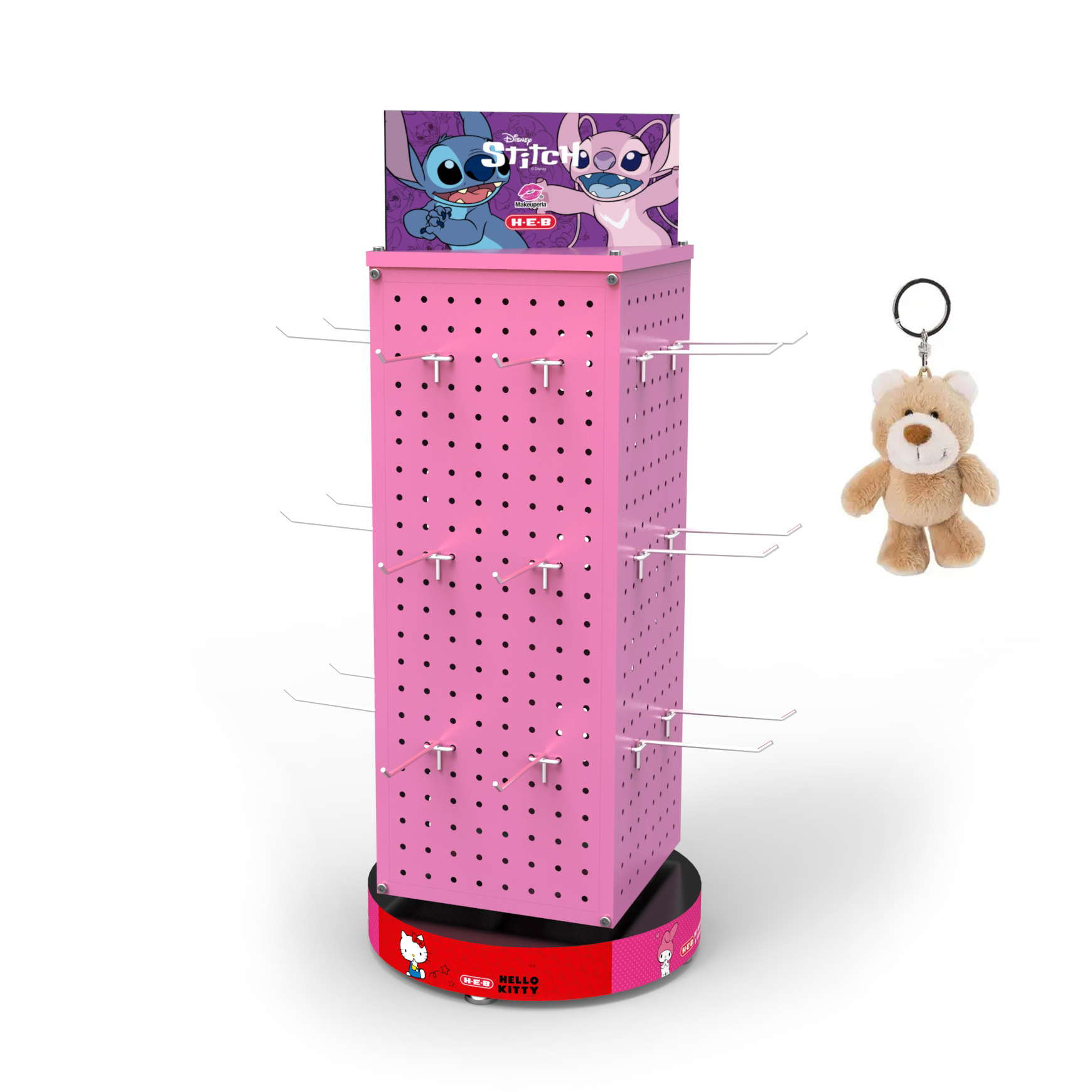 Customized Toy Keychain Display Stand 4-side Metal Rotatable Pegboard Hook Rack Sturdy Load-bearing for Retail Shops — view 2