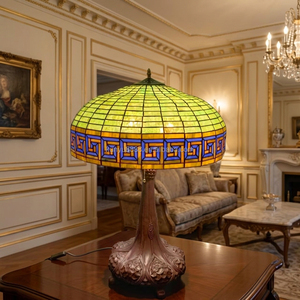 21'' Luxurious European Handmade Pastoral Sountheast Design Alloy <b>Base</b> Tin solder Stained Glass Dome Filament <b>Table</b> <b>Lamp</b> Green - Product Image 4