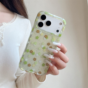 เคสโทรศัพท์ลายดอกไม้ไล่เฉดสีฤดูร้อนสำหรับ iPhone 17 16 15 14 Pro Max แบบวิบวับ IMD ประดับกลิตเตอร์เคลือบทอง  ฝาหลังเลเซอร์หลากสี สำหรับสาวๆ - Product Image 5