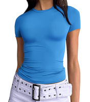 Camisetas de manga corta para mujer, tops cortos de verano, básicas, ajustadas, para gimnasio, entrenamiento, ropa Y2k