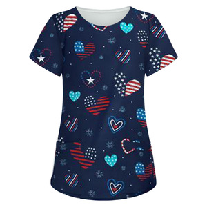 Nuova Camicia da Lavoro per Donne con Stampa Pasquale, Maniche Corte, Scollo a V, Tasca, Motivo Coniglietto e Uova, per Insegnanti di Scuola Materna e Infermiere - Product Image 6