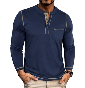 Camiseta Retro de Cuello Redondo para Hombre, Otoño Invierno, Manga Larga, Comercio Exterior, Capa Base para Hombre, Bloques de Color, Camisa para Hombre Mayor - Product Image 1
