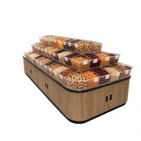 Étagère de présentation personnalisée pour supermarché, en acier et bois, avec bacs de rangement, vitrine pour fruits et légumes