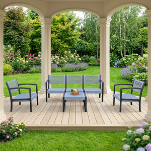 Autres meubles d'extérieur résistants aux intempéries - Ensemble de canapés à lattes pour jardin - Sièges d'extérieur modernes pour terrasse - Product Image 3