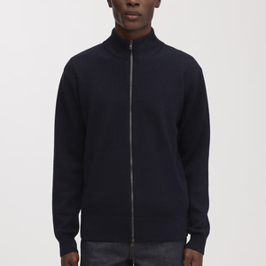 Cardigan zippé personnalisé pour homme, couleur unie, 100 % laine extra épaisse, lourd, anti-plis, respirant, tricot d'automne, ODM - Product Image 3