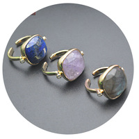 Exquis polyvalent empilable réglable carré violet cristal Lapis Lazuli laiton femmes mode bijoux anneaux en gros