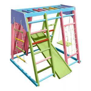 Kids Gym Equipment Climbing Rock Wall Pull up Bar Ladder & Slide Swing Wooden Toddler Jungle Gym Indoor