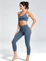 Ensemble de sport 2 pièces pour femme, couleur contrastante unie, dos élégant, soutien-gorge de yoga à bonnets fixes, antichoc et anti-transpiration, et short taille haute