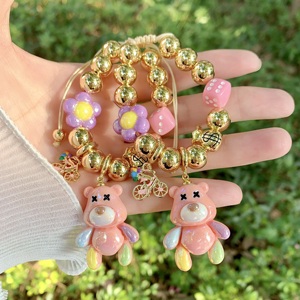 Bracelet pendentif ours mignon <span class=keywords><strong>BD</strong></span>-C5735 pour fête, bracelet en <span class=keywords><strong>perles</strong></span> dorées, bracelet élastique <span class=keywords><strong>de</strong></span> haute qualité pour femmes, vente en gros - Product Image 3