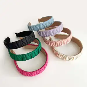 ODM-Fabrik französisches retro plissiertes breites Haarband gepolstert solide Farbe Knoten Lederkopfband Mädchen einfache reine Farbe Haarbänder