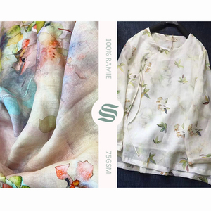 Tessuto stampato in 100% traspirante con stampa personalizzata Ramie 42S tessuto per stampa digitale puro lino per abbigliamento femminile-per abiti e camicie - Product Image 1
