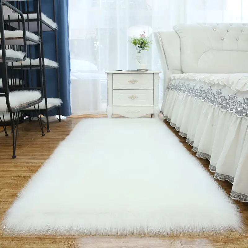 Alfombra de piel de felpa supersuave para sala de estar, alfombra de piel sintética esponjosa para dormitorio, de lujo, personalizada, de piel de oveja sintética