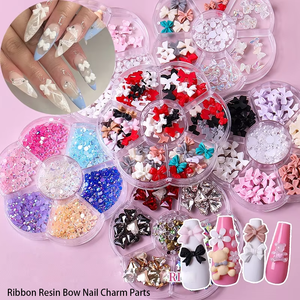 30 pièces ruban résine arc ongles breloques pièces 3D strass Nail Art décoration coréenne <span class=keywords><strong>manucure</strong></span> conceptions ongles breloques arcs - Product Image 2