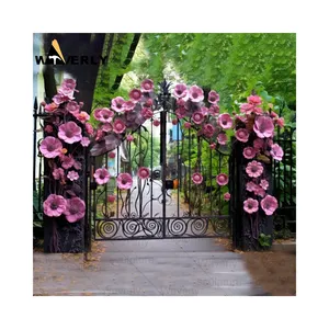 大型豪华别墅庭院铸造锻铁大门设计花式花园铁门花卉设计