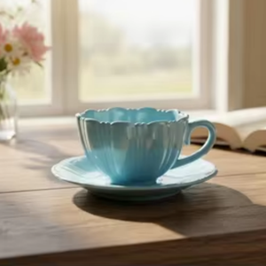 Girls Luxury 240ml Ceramic <b>Mug</b> Saucer <b>Set</b> for Afternoon Tea Modern Design Good-Looking Household Petal <b>Coffee</b> Cup Gift Cup - Product Image 1