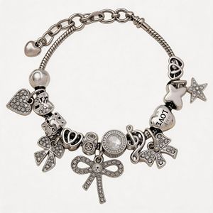 Elegante Braccialetto con Charm a Fiocco in Strass per Donne, Bracciale DIY Multi-Elemento con Cuore e Stella, Gioielli in Stile Dolce per Donne - Product Image 4
