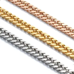 Popular accesorios de joyería chapados en oro de seis caras de enlace 316L de cadena de acero inoxidable