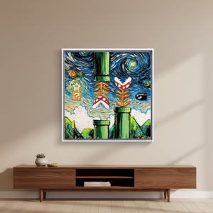 Van Gogh Style Mario <b>Canvas</b> Wall Art: Unique Wedding Decor Print,WHITE <b>FRAMED</b> <b>CANVAS</b> - Product Image 3