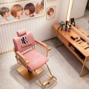 Fauteuil de barbier pliable hydraulique léger et durable en cuir synthétique rose pour salon de coiffure - Product Image 3