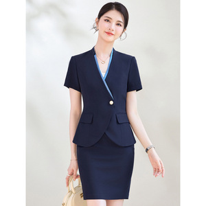 Women's Suit Set Short Sleeve V-neck Formal <b>Work</b> Wear Breathable Worsted Fabric Commute Style - Product Image 3