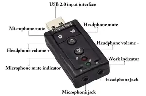 고속 USB 2.0 7.1 채널 가상 USB 3D 스테레오 오디오 어댑터 외부 사운드 카드 3.5mm 오디오 및 마이크 포트